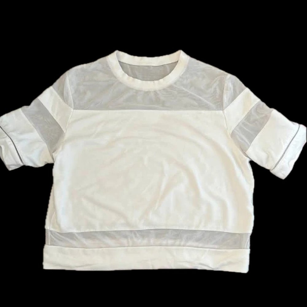 Alo Yoga White Short Sleeve Mesh Top Womens Size Medium